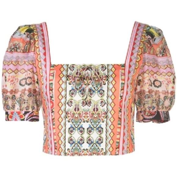 ALICE + OLIVIA MARGARITE TIE-FRONT CROPPED TOP IN PINK Size Small - Picture 8 of 10